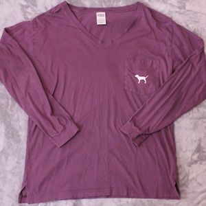Purple PINK V-Neck Long Sleeve Top